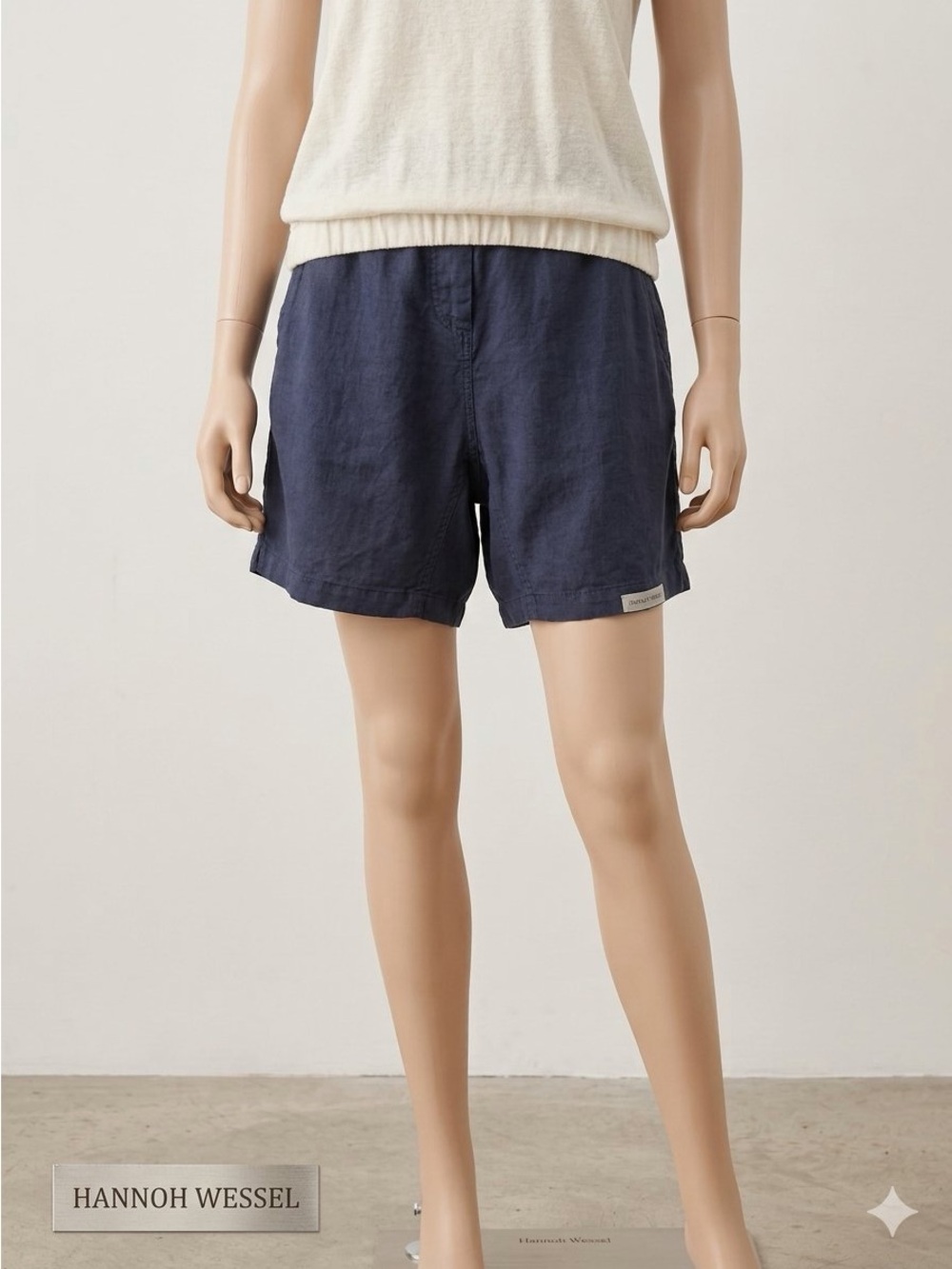 Hannoh Wessel Navy Blue Porzia Linen Cotton Shorts Size 40/ US 4-6